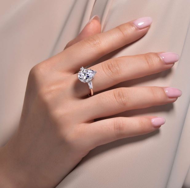 Classic Three-Stone Pear shapped Engagement Ring by Lafonn