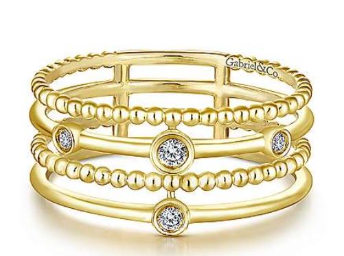 14K Yellow Gold Bezel Set Diamond Station Layered Ring