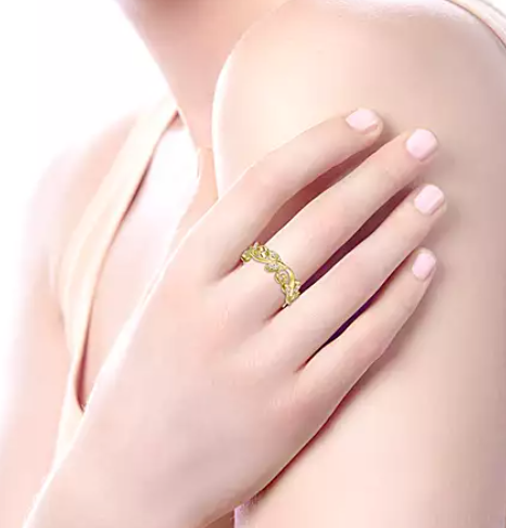 14K Yellow Gold Floral Branch Diamond Eternity Ring